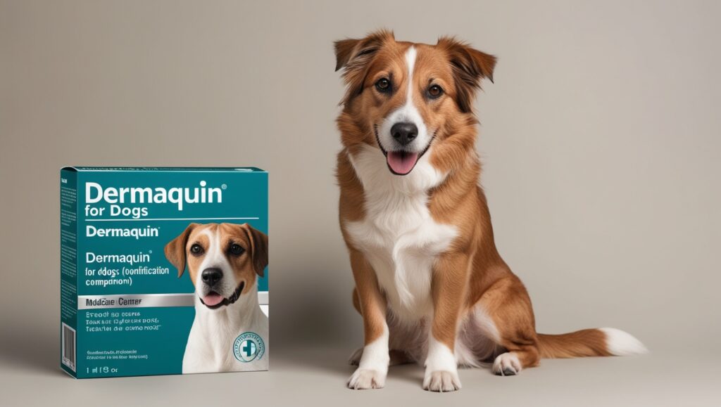 Dermaquin for dogs with a happy dog showcasing the benefits of skin health.